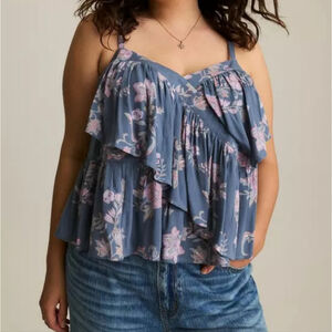 Torrid Festi Blue Ruffle Cami Top Size Large (0X) NWT